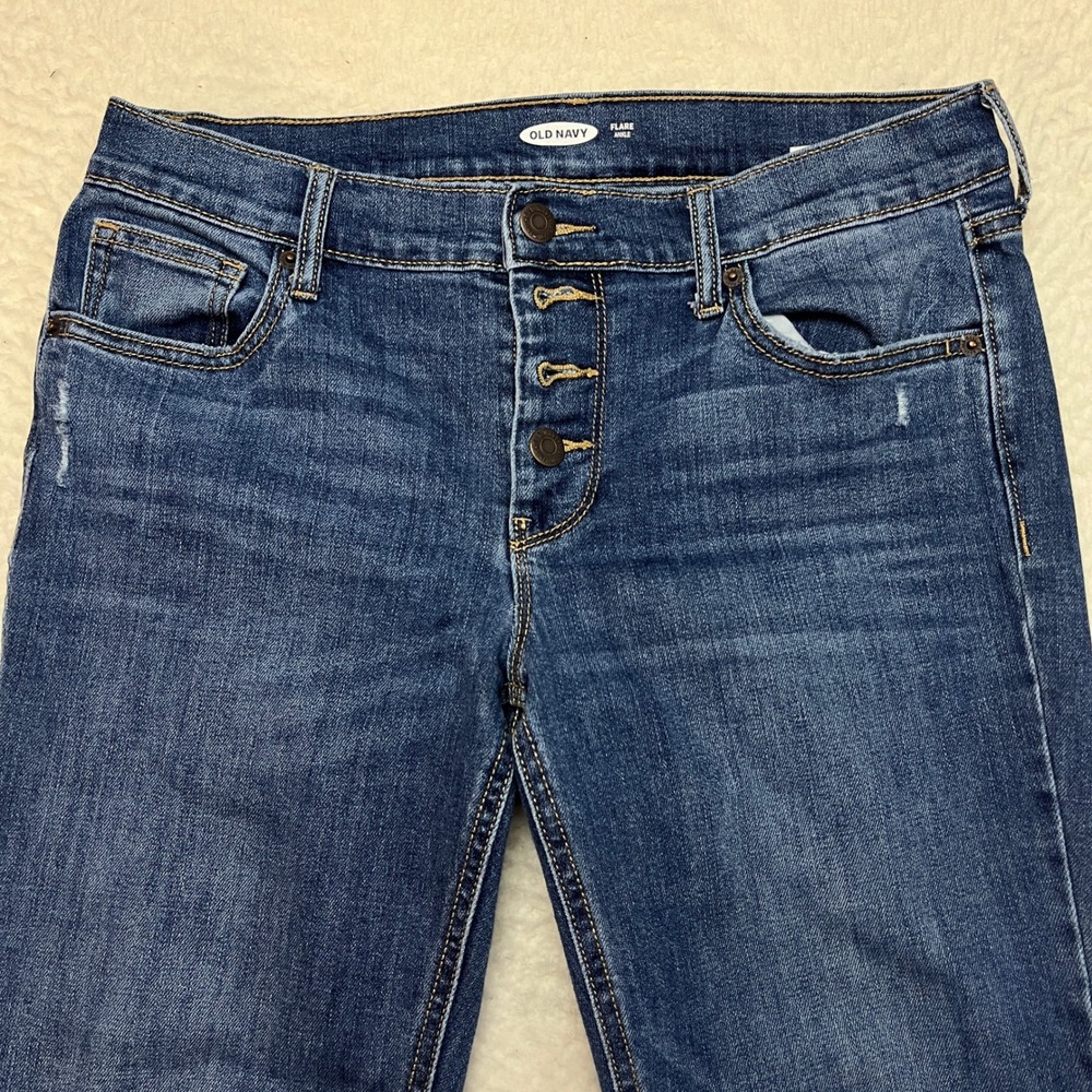 Old Navy Jeans Womens 6 Blue Flare Ankle Button Fly Stretch Denim Casual Boho